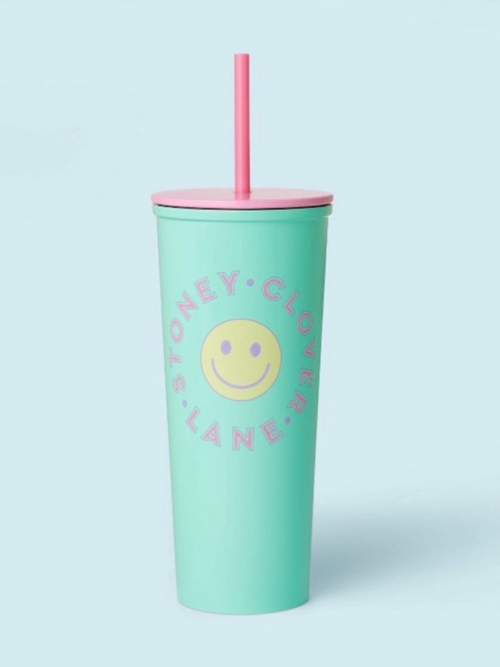 Stoney Clover Lane X Target Green Pink Smiley Face Metal Heart Straw Tumbler